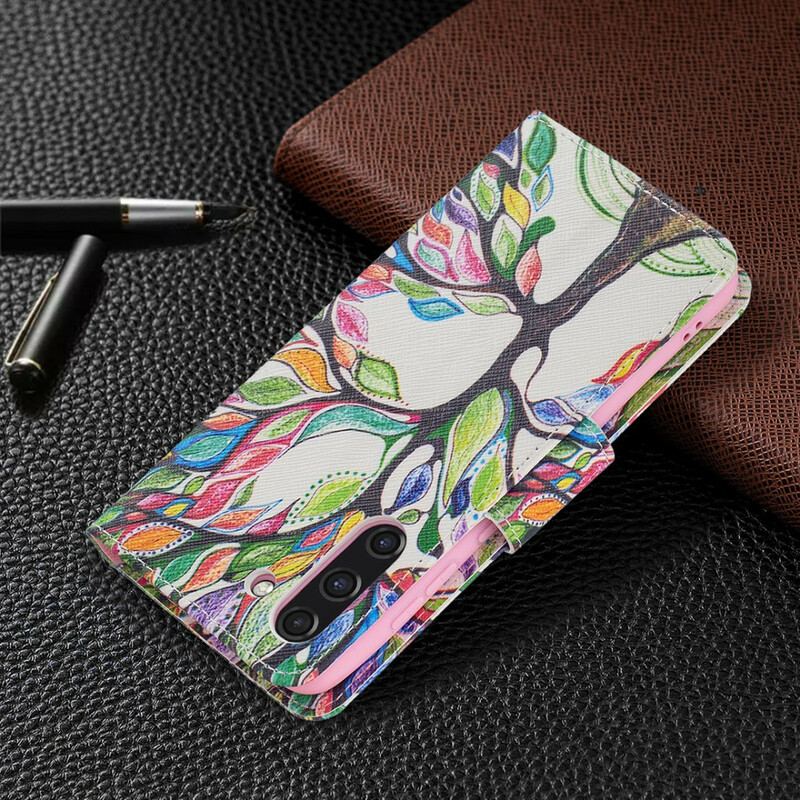 Capa De Couro Para Samsung Galaxy S21 FE Árvore Colorida