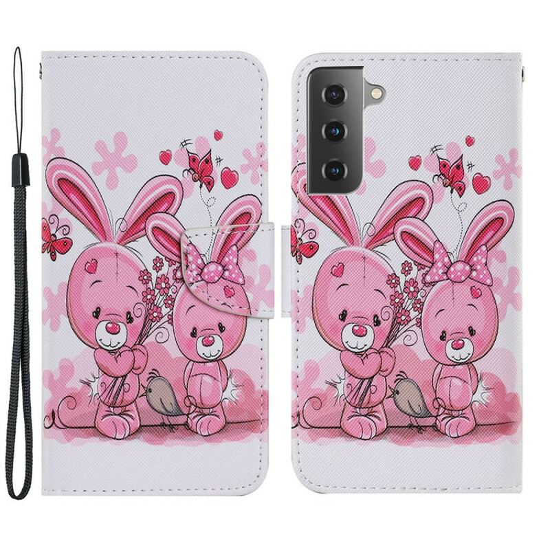 Capa De Couro Para Samsung Galaxy S21 FE Coelhos