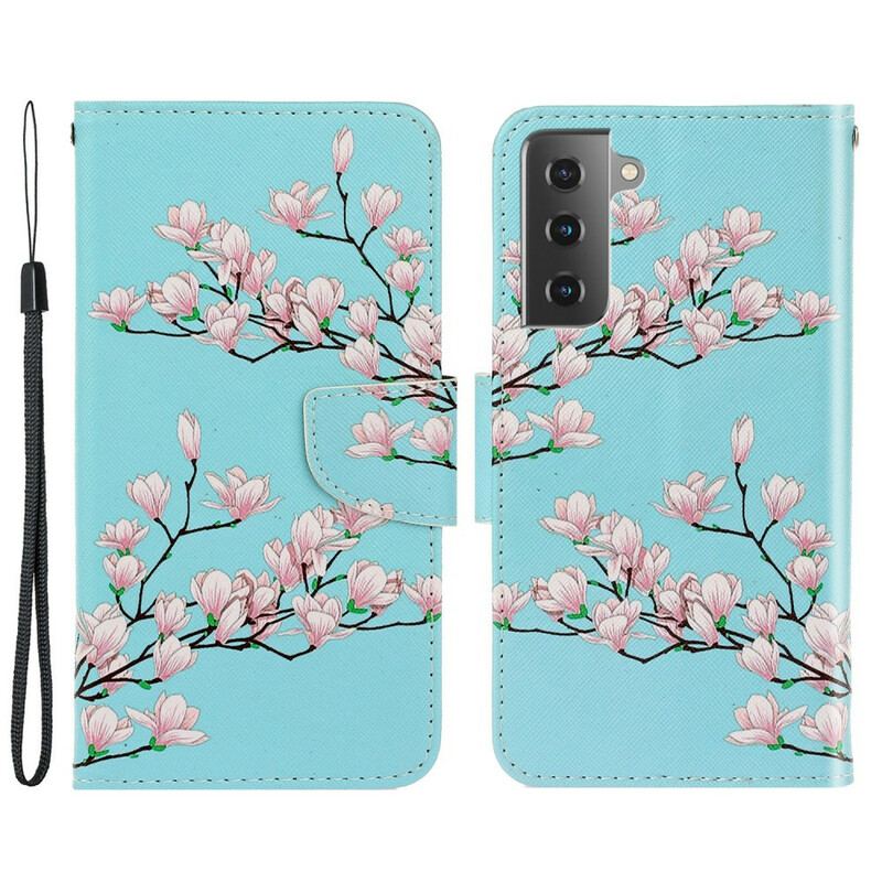 Capa De Couro Para Samsung Galaxy S21 FE De Cordão Arbusto Strappy