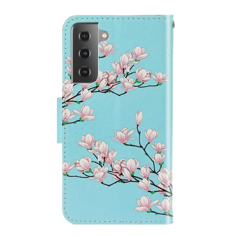 Capa De Couro Para Samsung Galaxy S21 FE De Cordão Arbusto Strappy