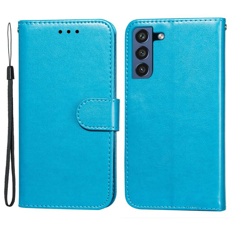 Capa De Couro Para Samsung Galaxy S21 FE De Cordão Strappy Série De Cores Sólidas