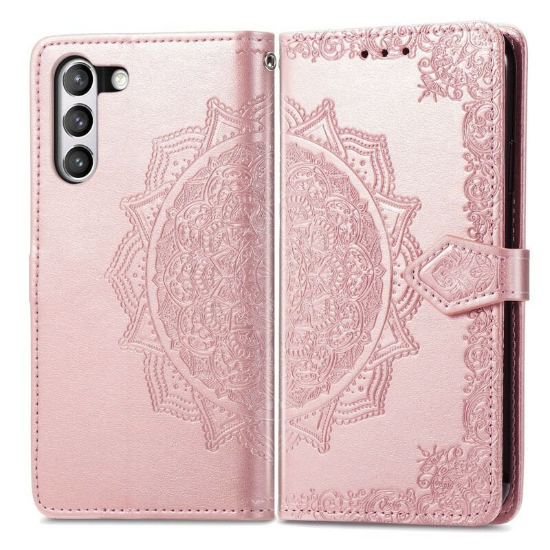 Capa De Couro Para Samsung Galaxy S21 FE Mandala Idade Média