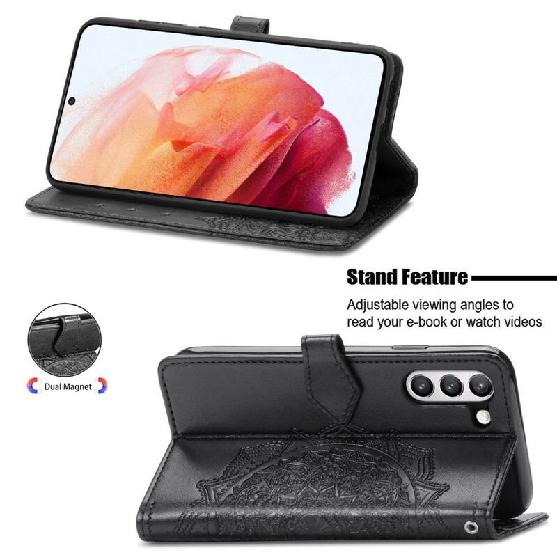 Capa De Couro Para Samsung Galaxy S21 FE Mandala Idade Média