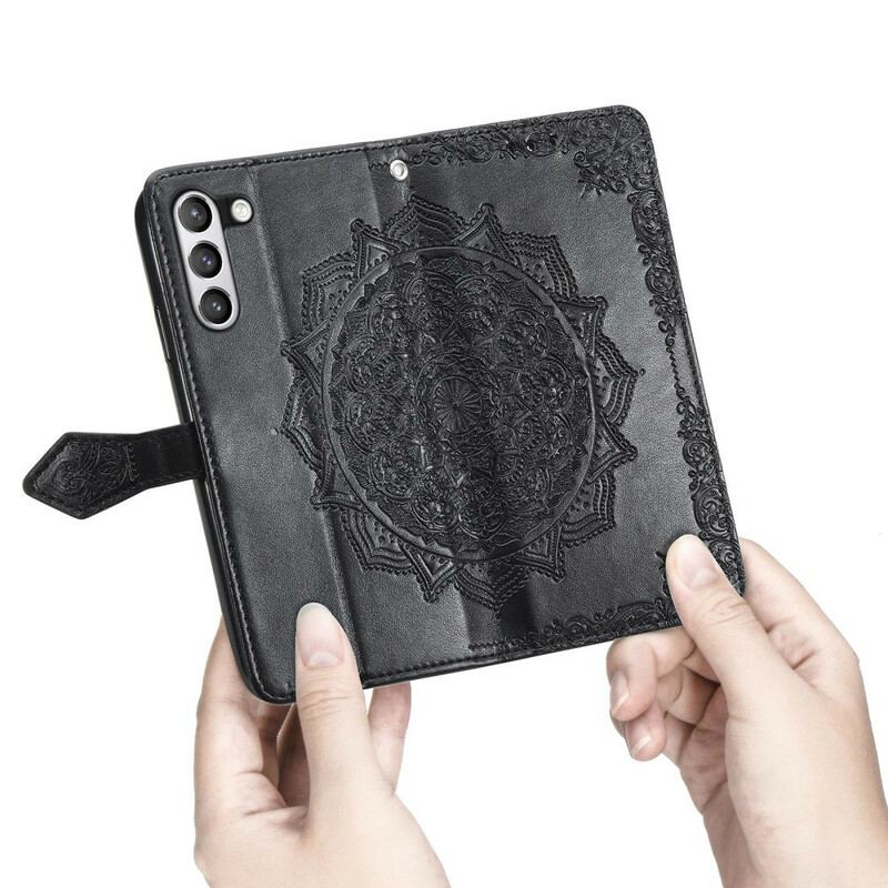 Capa De Couro Para Samsung Galaxy S21 FE Mandala Idade Média