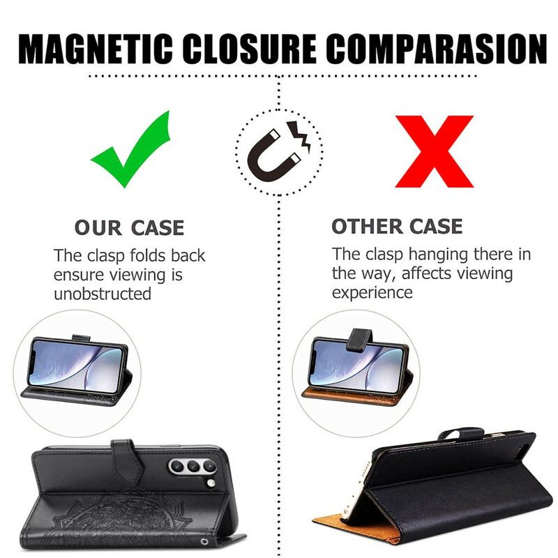 Capa De Couro Para Samsung Galaxy S21 FE Mandala Idade Média