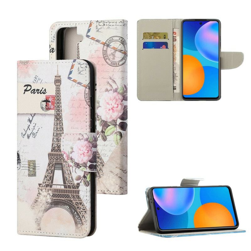 Capa De Couro Para Samsung Galaxy S21 FE Torre Eiffel Retrô