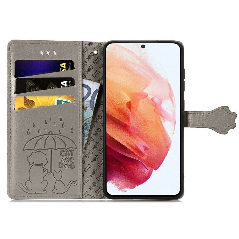 Capa Em Pele Para Samsung Galaxy S21 FE Animais Animados