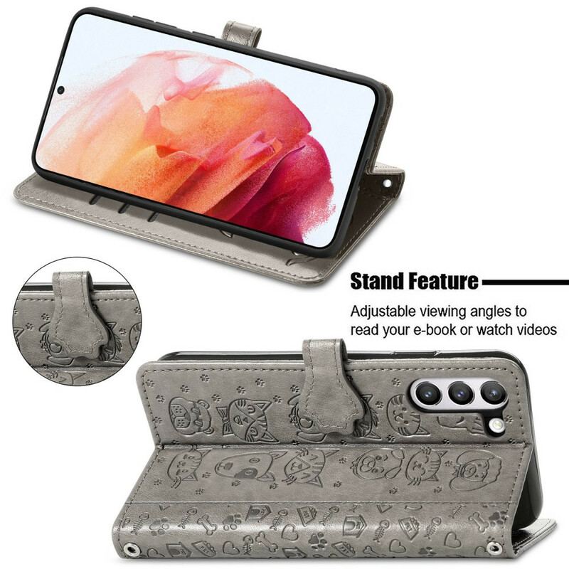 Capa Em Pele Para Samsung Galaxy S21 FE Animais Animados