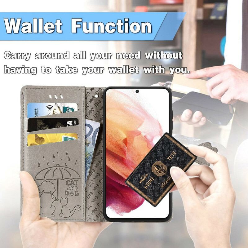 Capa Em Pele Para Samsung Galaxy S21 FE Animais Animados