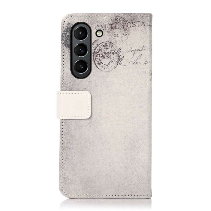 Capa Em Pele Para Samsung Galaxy S21 FE Gato Viajante