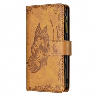 Capa Flip Para Samsung Galaxy S21 FE Bolso Com Zíper Barroco Borboleta