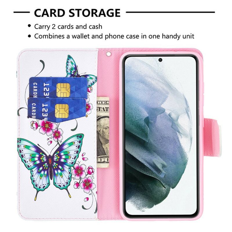 Capa Flip Para Samsung Galaxy S21 FE Borboletas Maravilhosas