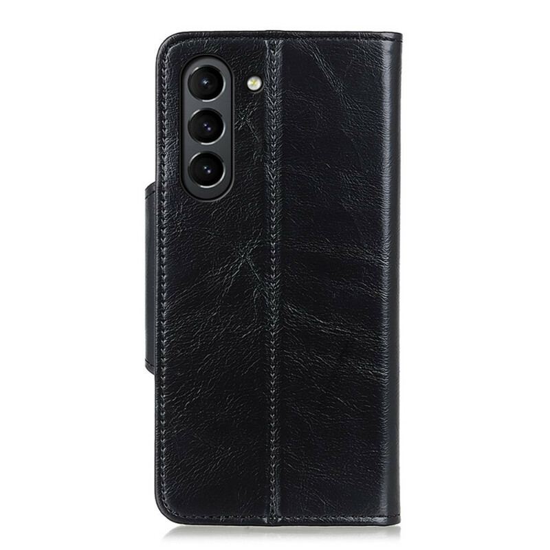 Capa Flip Para Samsung Galaxy S21 FE Botão Envernizado De Couro Falso