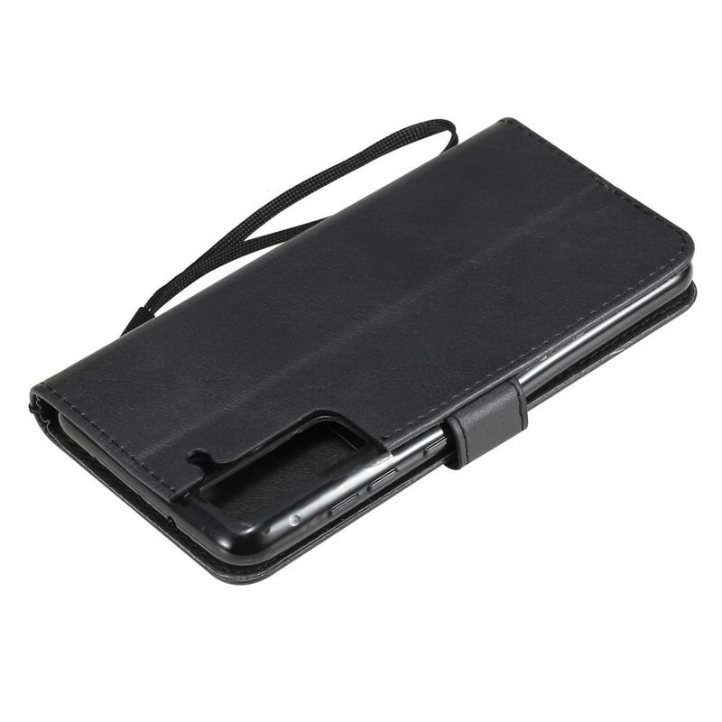 Capa Flip Para Samsung Galaxy S21 FE De Cordão Efeito De Couro Com Tiras