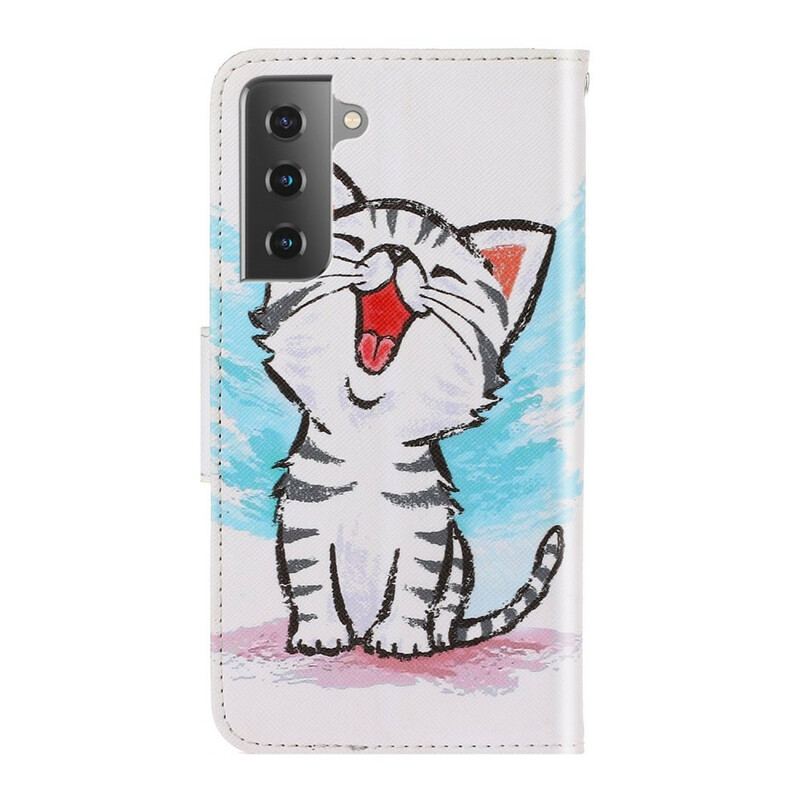 Capa Flip Para Samsung Galaxy S21 FE De Cordão Gatinho Cor Strappy