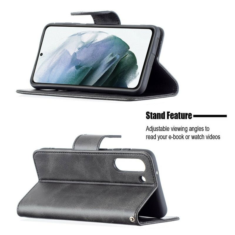 Capa Flip Para Samsung Galaxy S21 FE De Couro Retalho Liso Oblíquo