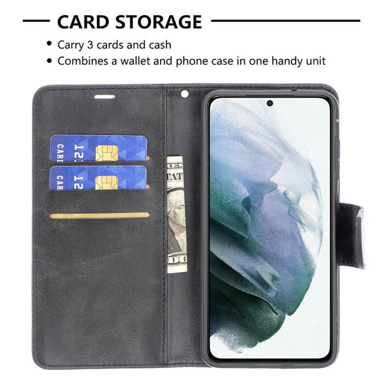 Capa Flip Para Samsung Galaxy S21 FE De Couro Retalho Liso Oblíquo
