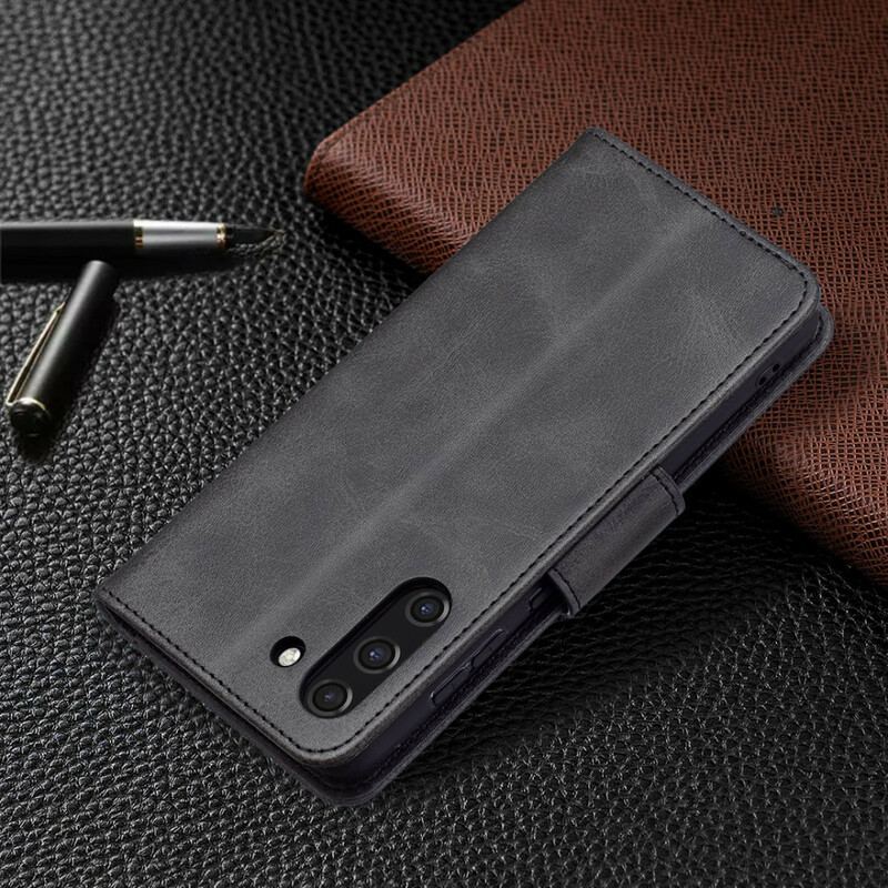 Capa Flip Para Samsung Galaxy S21 FE De Couro Retalho Liso Oblíquo