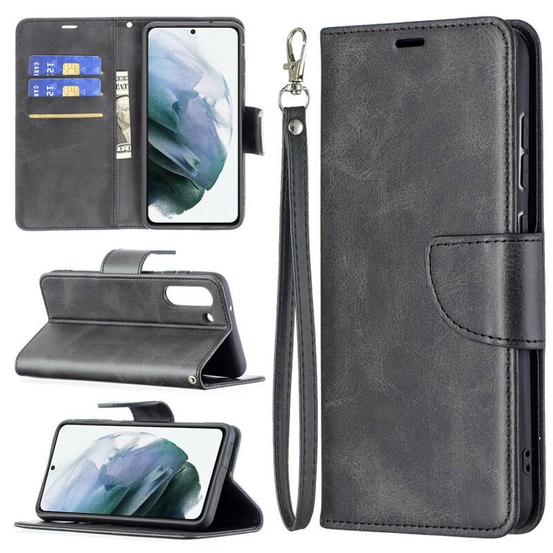 Capa Flip Para Samsung Galaxy S21 FE De Couro Retalho Liso Oblíquo