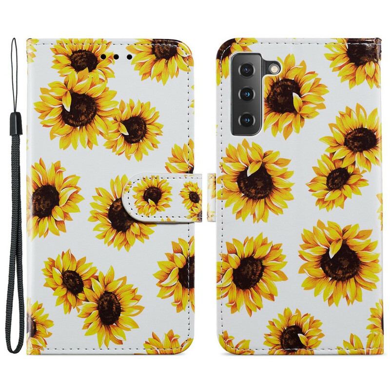 Capa Flip Para Samsung Galaxy S21 FE Girassóis
