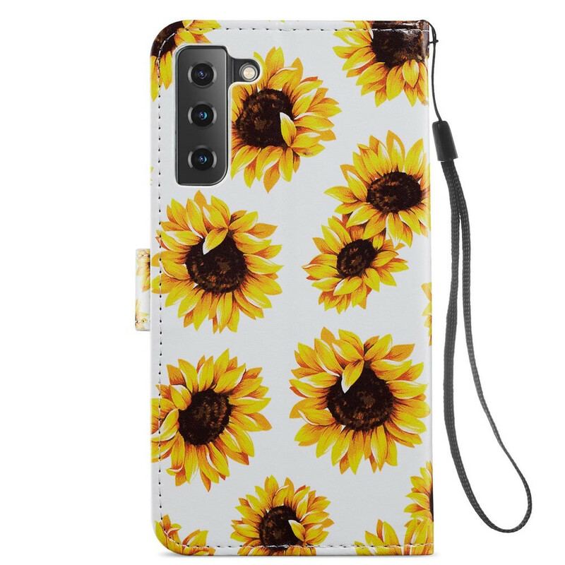 Capa Flip Para Samsung Galaxy S21 FE Girassóis