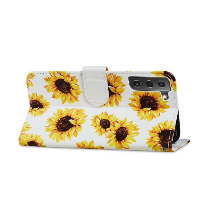 Capa Flip Para Samsung Galaxy S21 FE Girassóis