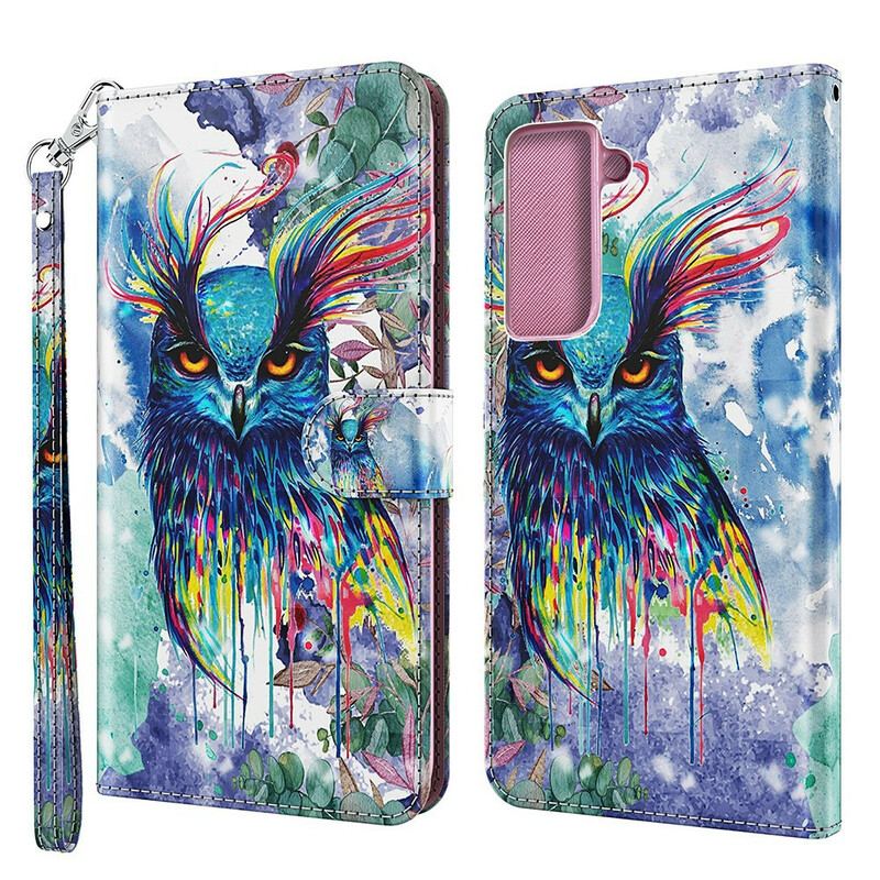 Capa Flip Para Samsung Galaxy S21 FE Pássaro Aquarela