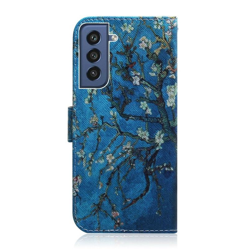 Capa Flip Para Samsung Galaxy S21 FE Ramo De Árvore Florido
