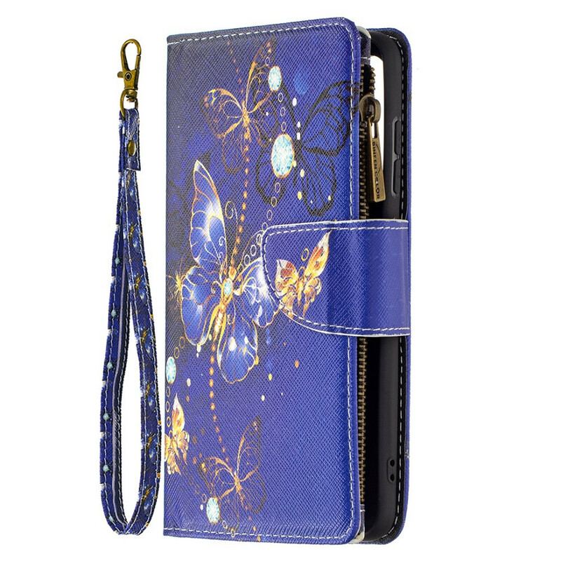 Capa Folio Para Samsung Galaxy S21 FE Bolsa De Zíper Borboletas Borboletas