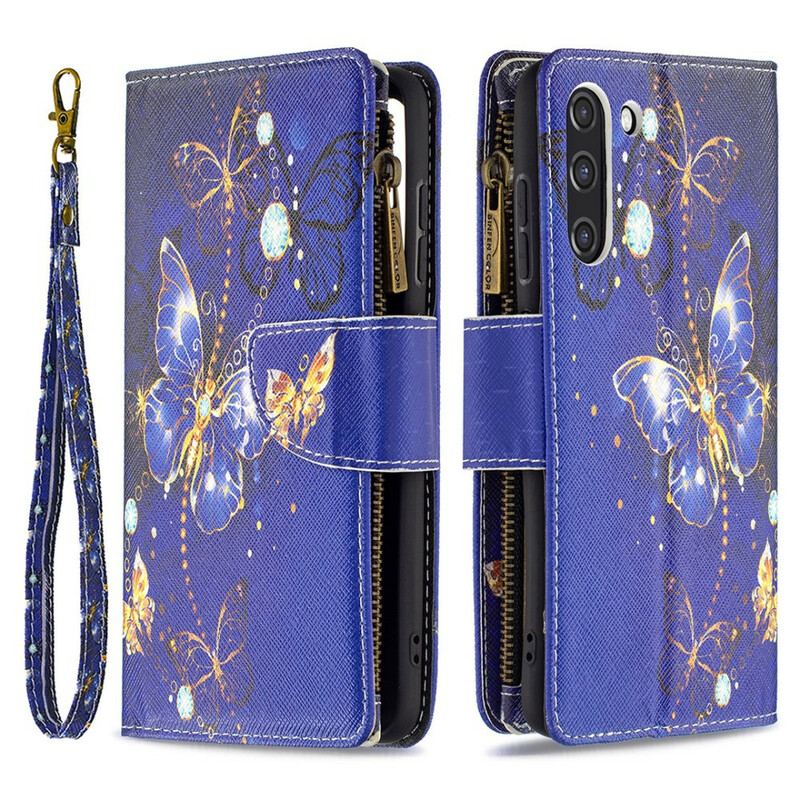Capa Folio Para Samsung Galaxy S21 FE Bolsa De Zíper Borboletas Borboletas