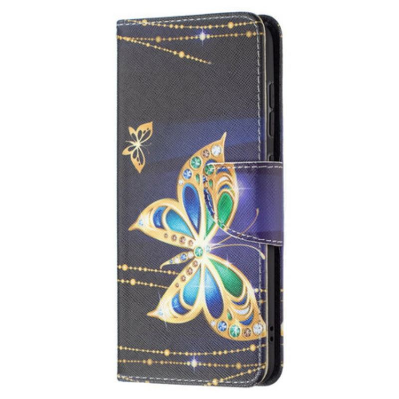 Capa Folio Para Samsung Galaxy S21 FE Borboleta Dourada