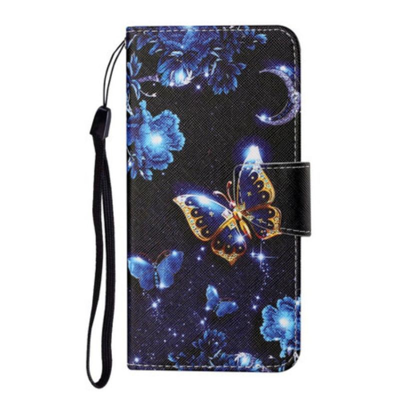 Capa Folio Para Samsung Galaxy S21 FE De Cordão Borboletas Preciosas