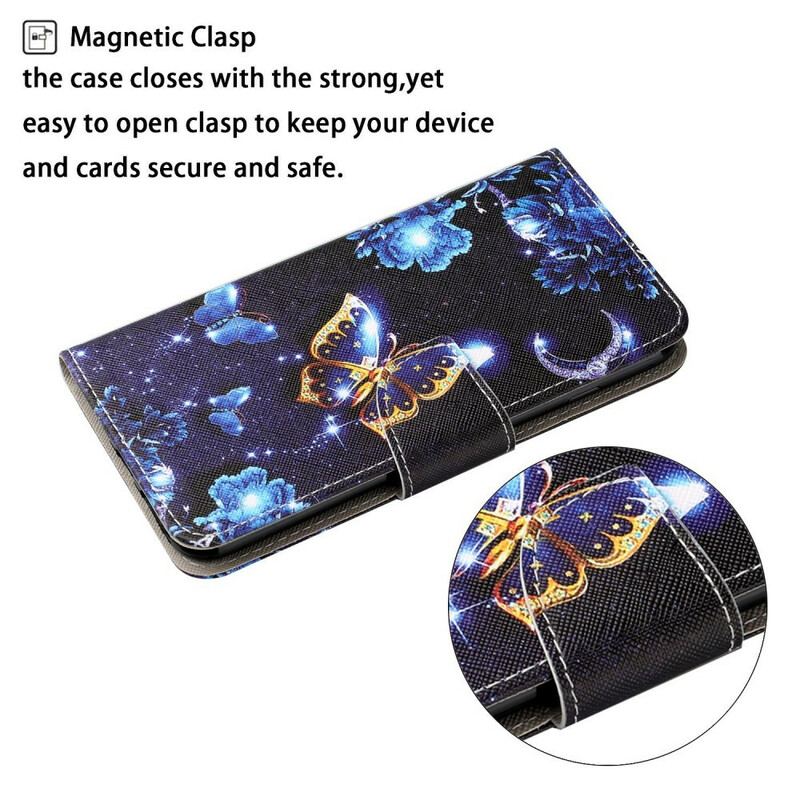 Capa Folio Para Samsung Galaxy S21 FE De Cordão Borboletas Preciosas