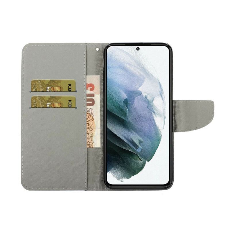Capa Folio Para Samsung Galaxy S21 FE De Cordão Pena Colorida Com Alça