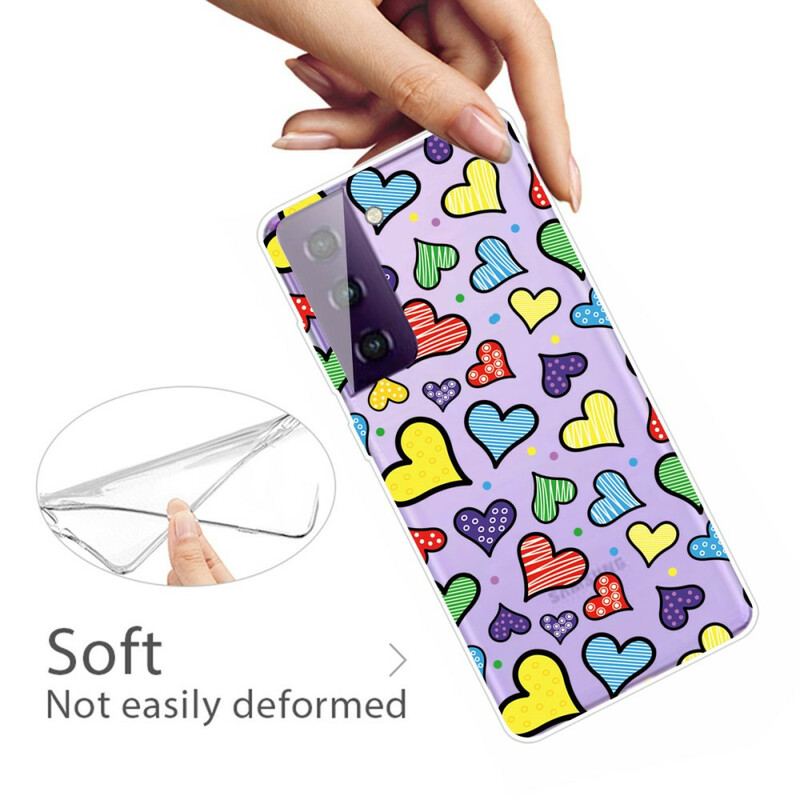 Capa Para Samsung Galaxy S21 FE Corações Multicoloridos