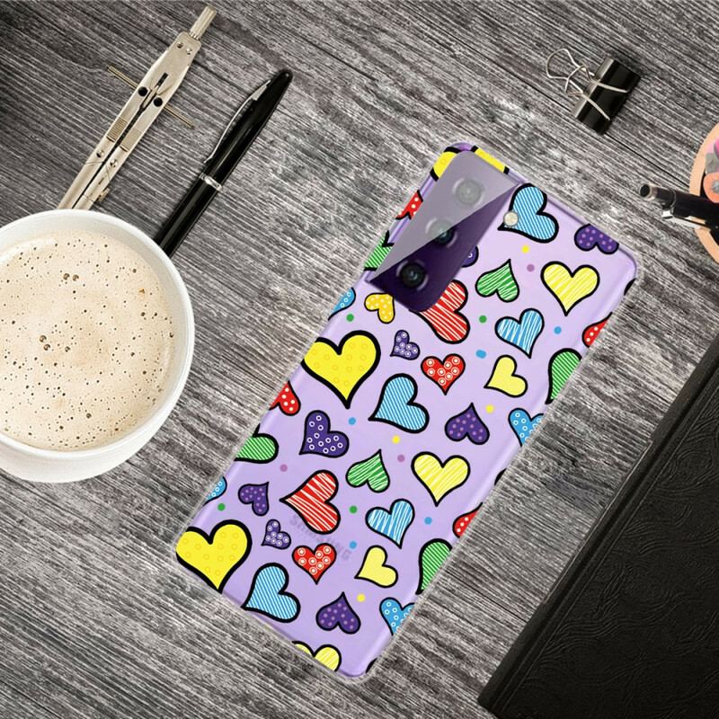 Capa Para Samsung Galaxy S21 FE Corações Multicoloridos