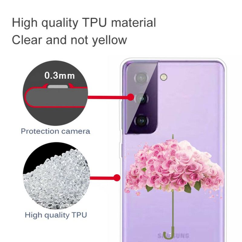 Capa Para Samsung Galaxy S21 FE Guarda-chuva Em Rosas