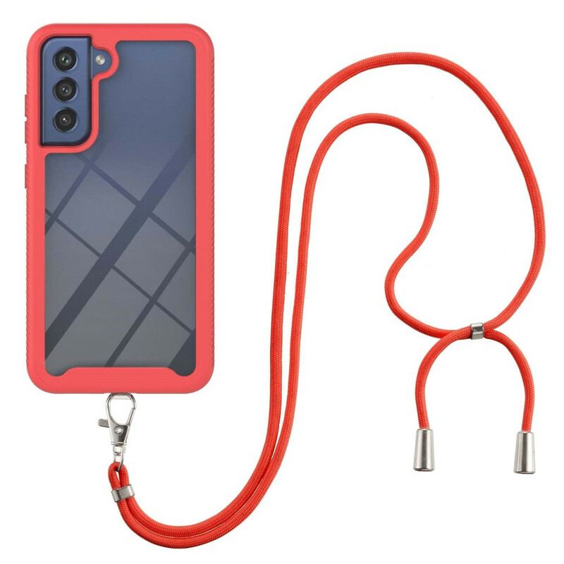 Capa Para Samsung Galaxy S21 FE Híbrido Com Cordão E Contorno Colorido