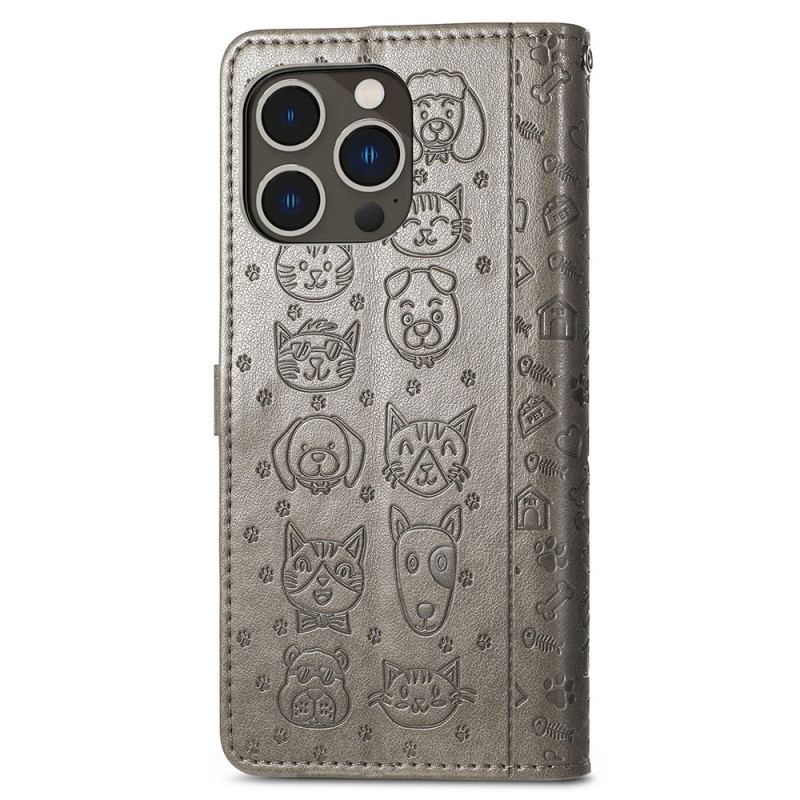 Capa De Couro Para iPhone 15 Pro Max Animais Animados