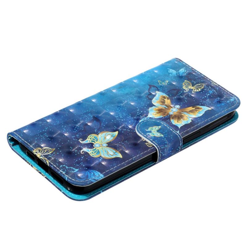 Capa Em Pele Para iPhone 15 Pro Max De Cordão Borboletas 3d Com Cordão