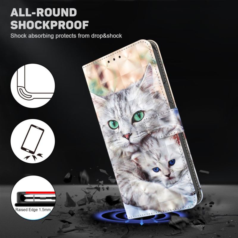Capa Em Pele Para iPhone 15 Pro Max De Cordão Gatos De Tanga Macia