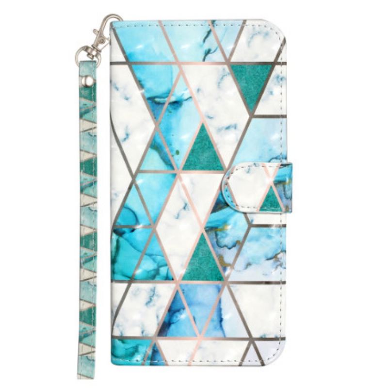 Capa Em Pele Para iPhone 15 Pro Max De Cordão Mármore 3d Com Alça