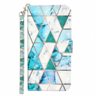 Capa Em Pele Para iPhone 15 Pro Max De Cordão Mármore 3d Com Alça