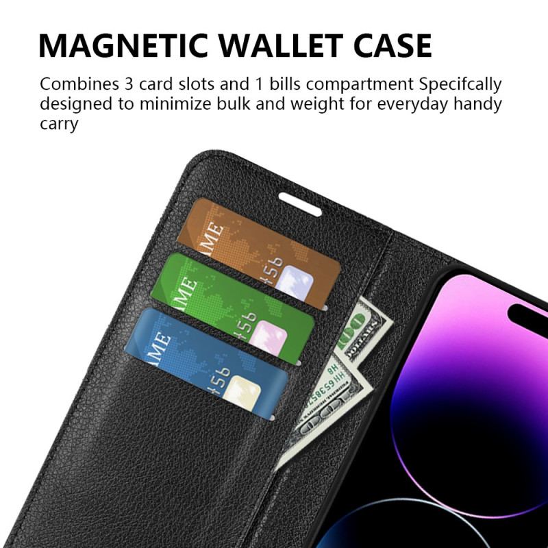 Capa Em Pele Para iPhone 15 Pro Max Couro Sintético Clássico De Lichia
