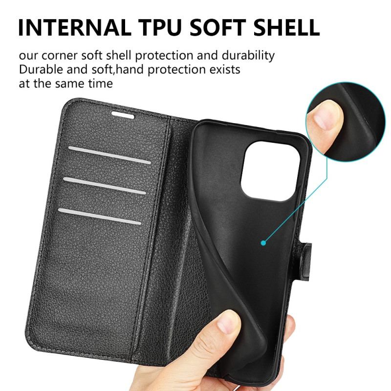 Capa Em Pele Para iPhone 15 Pro Max Couro Sintético Clássico De Lichia