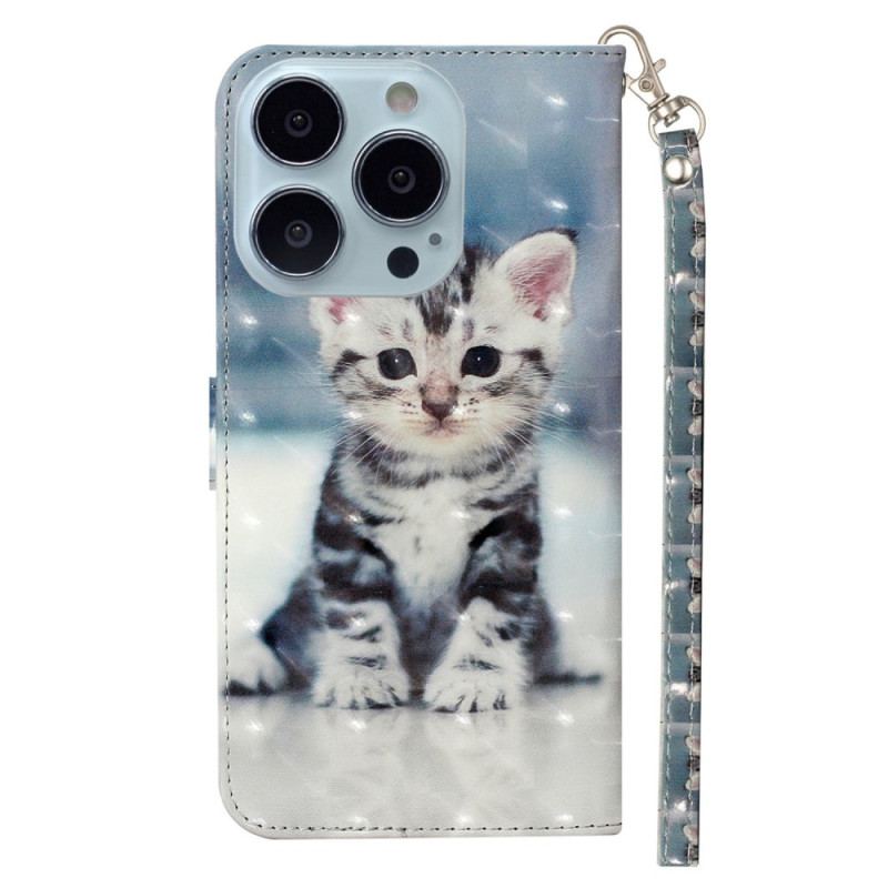 Capa Flip Para iPhone 15 Pro Max De Cordão Gatinho 3d Com Alça