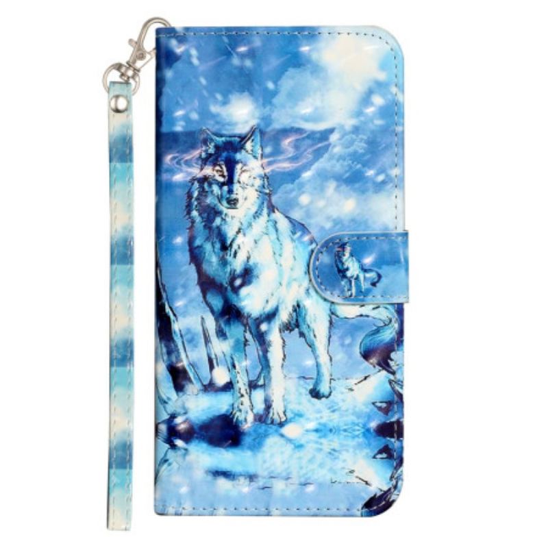 Capa Folio Para iPhone 15 Pro Max De Cordão Lobo 3d Com Alça