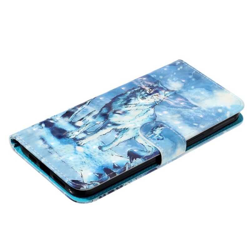 Capa Folio Para iPhone 15 Pro Max De Cordão Lobo 3d Com Alça