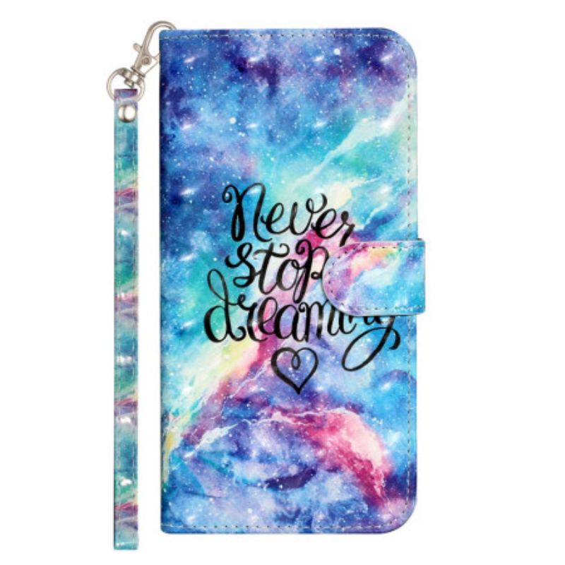 Capa Folio Para iPhone 15 Pro Max De Cordão Pulseira 3d Nunca Pare De Sonhar