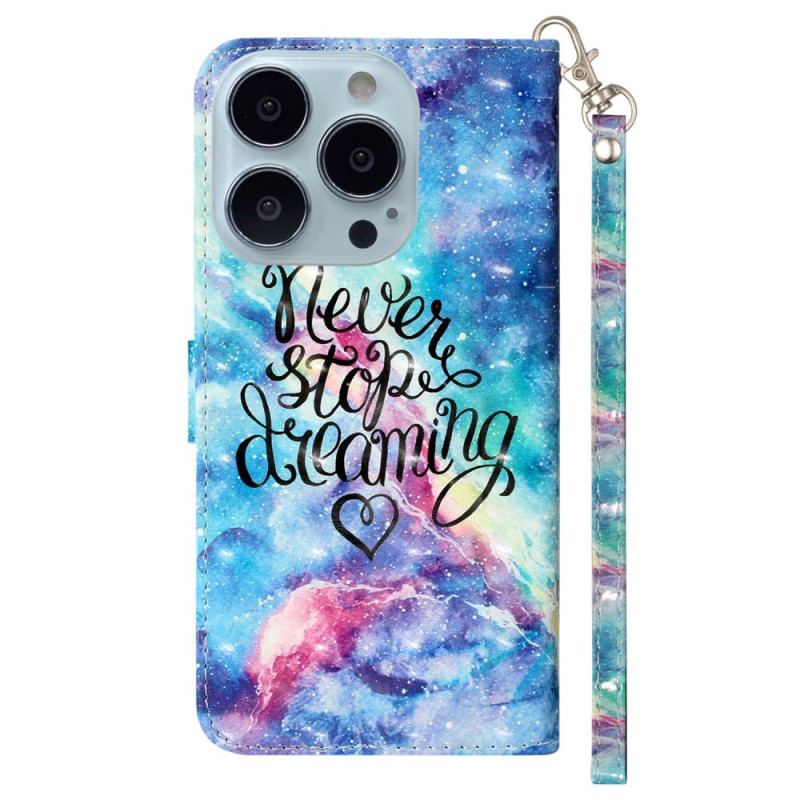Capa Folio Para iPhone 15 Pro Max De Cordão Pulseira 3d Nunca Pare De Sonhar